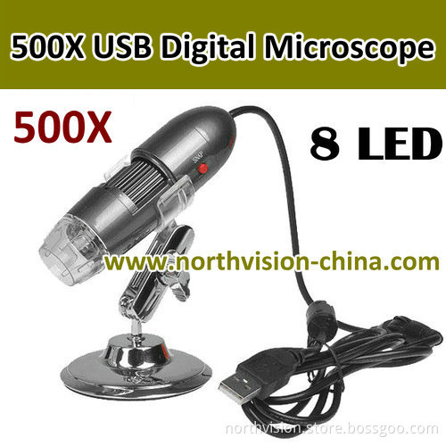 500X USB Digital Microscope with 25~500X, CMOS Sensor, 8 PCS White LED Lights